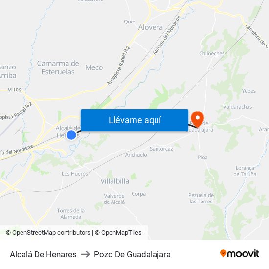 Alcalá De Henares to Pozo De Guadalajara map
