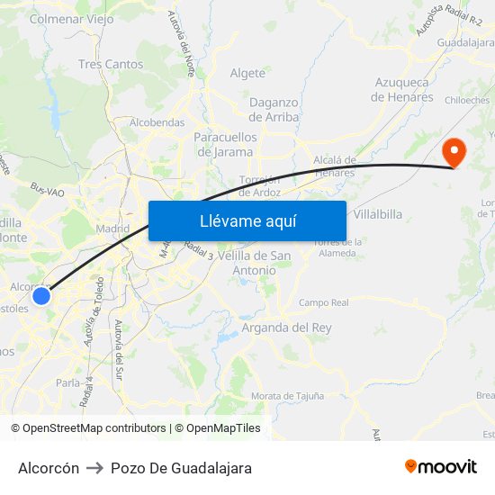 Alcorcón to Pozo De Guadalajara map