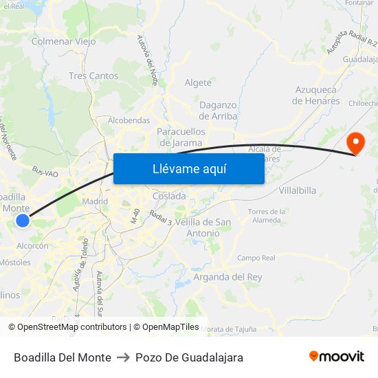 Boadilla Del Monte to Pozo De Guadalajara map