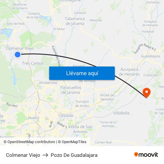Colmenar Viejo to Pozo De Guadalajara map