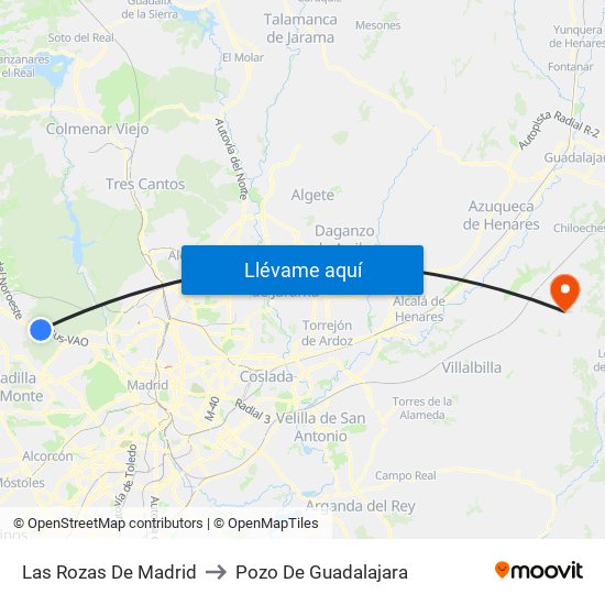 Las Rozas De Madrid to Pozo De Guadalajara map