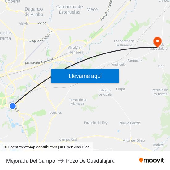 Mejorada Del Campo to Pozo De Guadalajara map