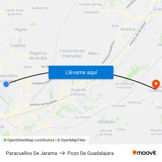 Paracuellos De Jarama to Pozo De Guadalajara map
