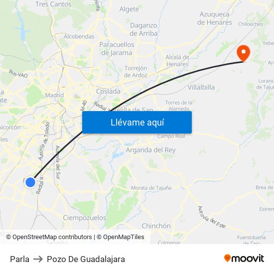 Parla to Pozo De Guadalajara map
