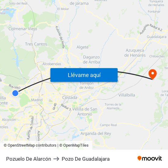 Pozuelo De Alarcón to Pozo De Guadalajara map