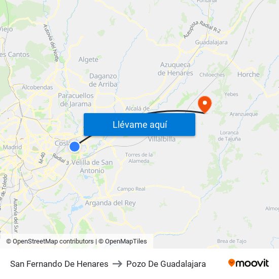 San Fernando De Henares to Pozo De Guadalajara map