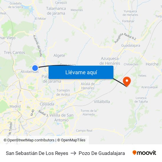 San Sebastián De Los Reyes to Pozo De Guadalajara map