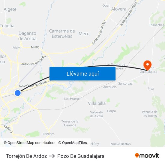 Torrejón De Ardoz to Pozo De Guadalajara map