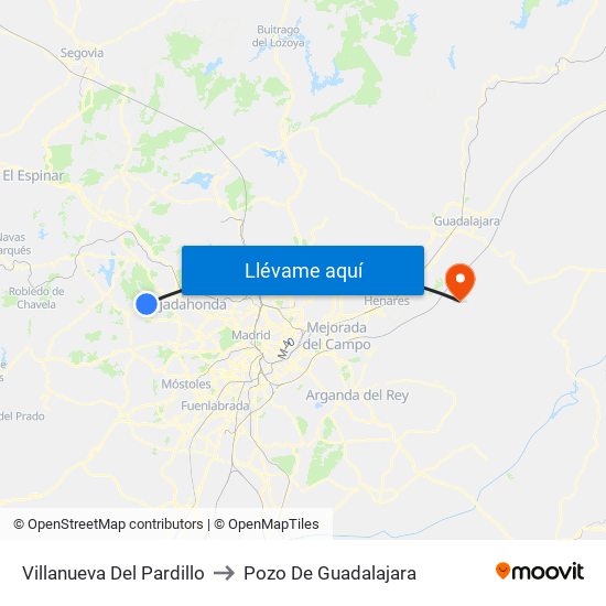 Villanueva Del Pardillo to Pozo De Guadalajara map