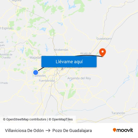 Villaviciosa De Odón to Pozo De Guadalajara map