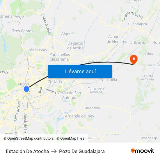 Estación De Atocha to Pozo De Guadalajara map