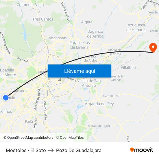 Móstoles - El Soto to Pozo De Guadalajara map