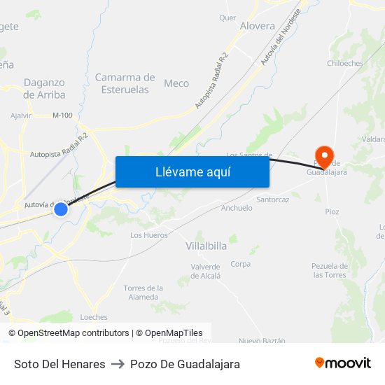 Soto Del Henares to Pozo De Guadalajara map