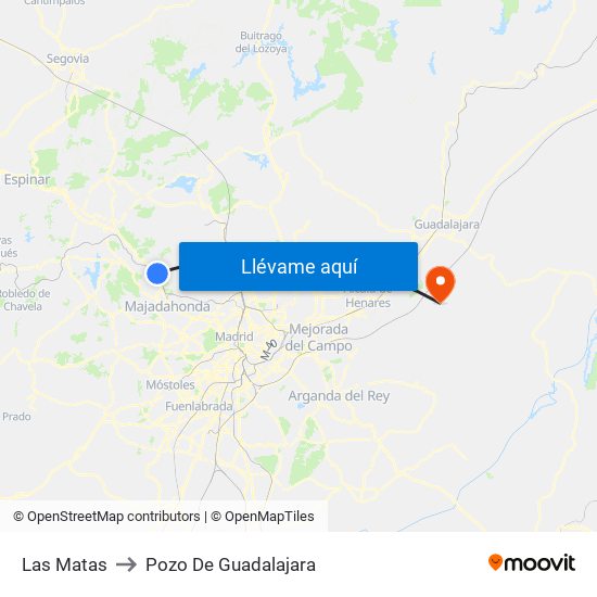 Las Matas to Pozo De Guadalajara map
