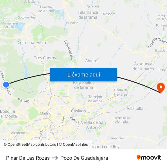 Pinar De Las Rozas to Pozo De Guadalajara map