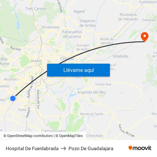 Hospital De Fuenlabrada to Pozo De Guadalajara map