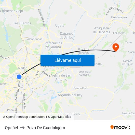 Opañel to Pozo De Guadalajara map