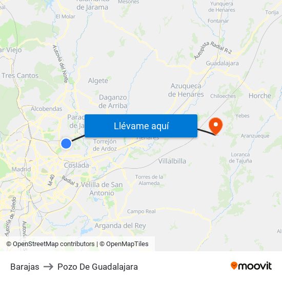 Barajas to Pozo De Guadalajara map