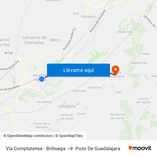 Vía Complutense - Brihuega to Pozo De Guadalajara map