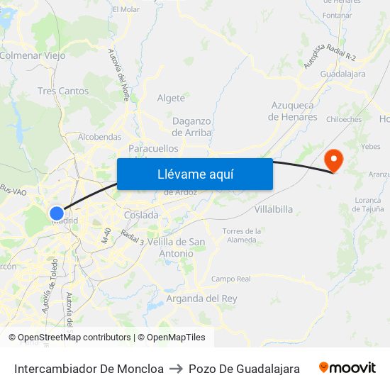 Intercambiador De Moncloa to Pozo De Guadalajara map