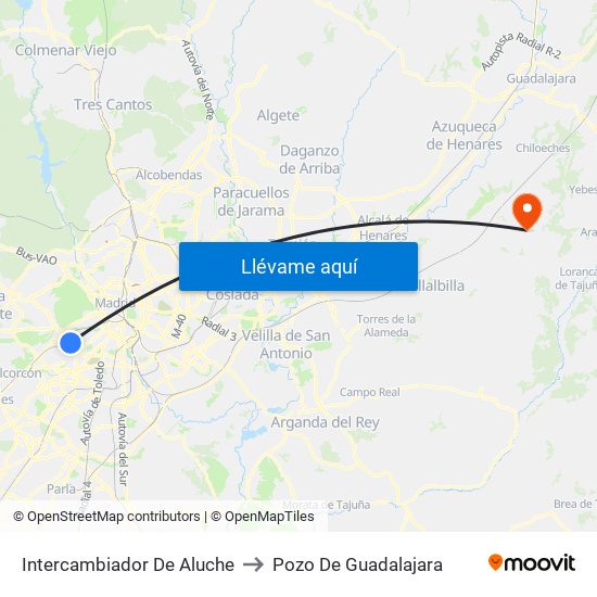 Intercambiador De Aluche to Pozo De Guadalajara map