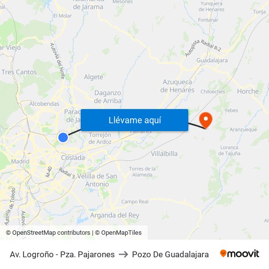 Av. Logroño - Pza. Pajarones to Pozo De Guadalajara map