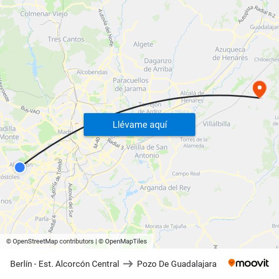 Berlín - Est. Alcorcón Central to Pozo De Guadalajara map