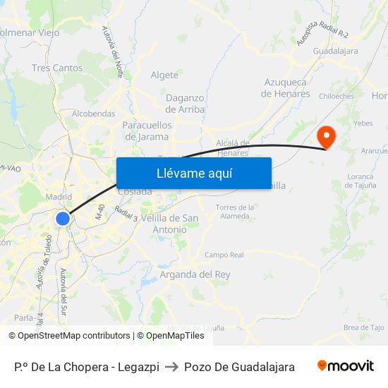 P.º De La Chopera - Legazpi to Pozo De Guadalajara map