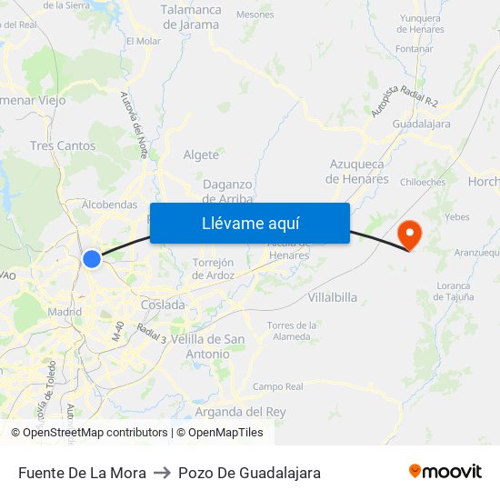 Fuente De La Mora to Pozo De Guadalajara map