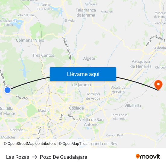 Las Rozas to Pozo De Guadalajara map