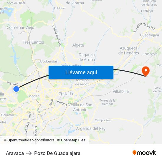 Aravaca to Pozo De Guadalajara map