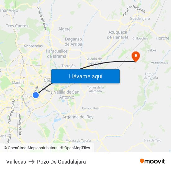 Vallecas to Pozo De Guadalajara map