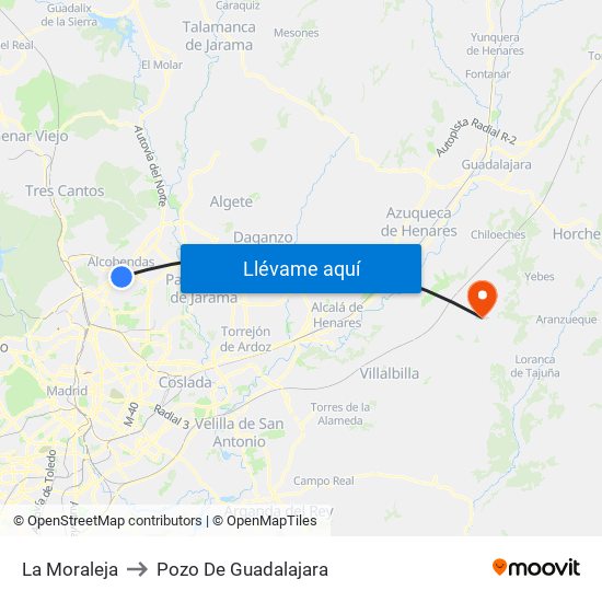 La Moraleja to Pozo De Guadalajara map