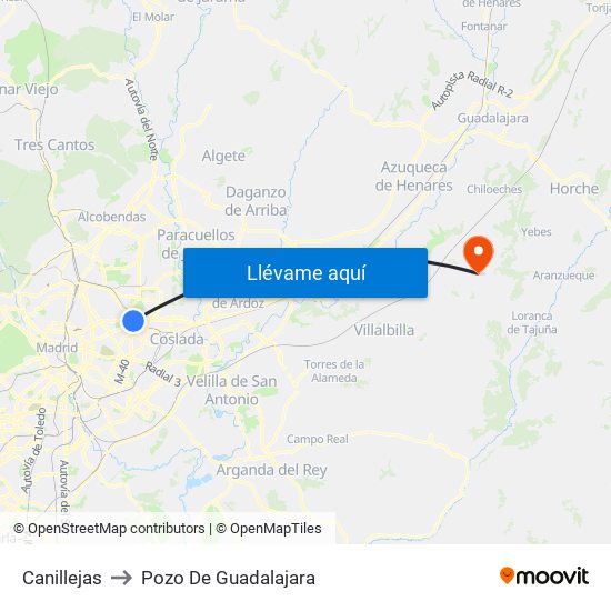 Canillejas to Pozo De Guadalajara map