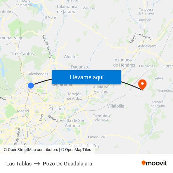 Las Tablas to Pozo De Guadalajara map