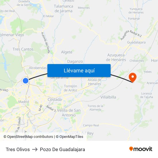 Tres Olivos to Pozo De Guadalajara map