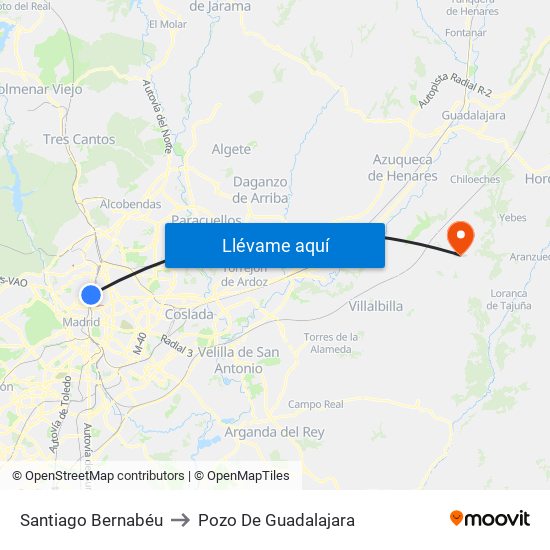 Santiago Bernabéu to Pozo De Guadalajara map