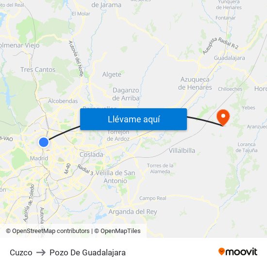 Cuzco to Pozo De Guadalajara map