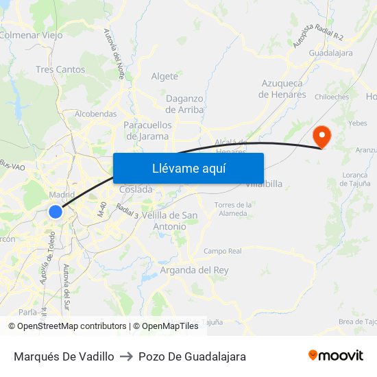 Marqués De Vadillo to Pozo De Guadalajara map