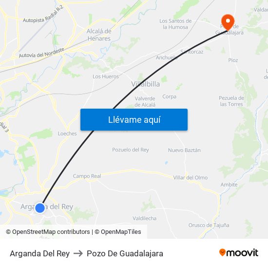Arganda Del Rey to Pozo De Guadalajara map