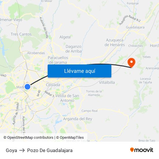 Goya to Pozo De Guadalajara map