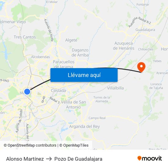Alonso Martínez to Pozo De Guadalajara map