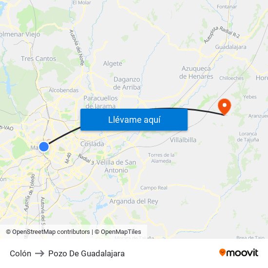 Colón to Pozo De Guadalajara map