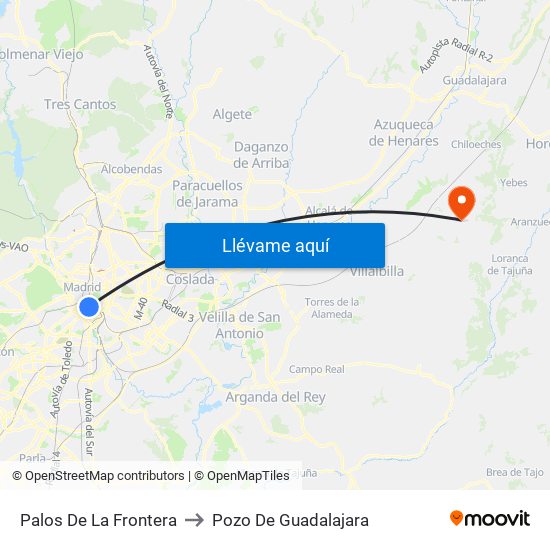 Palos De La Frontera to Pozo De Guadalajara map
