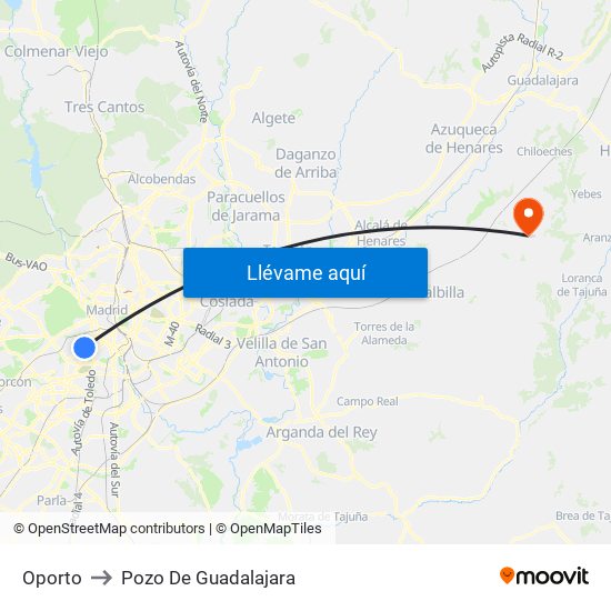 Oporto to Pozo De Guadalajara map