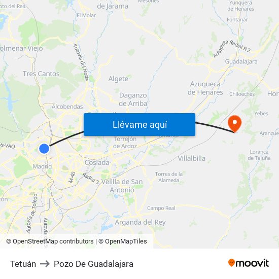 Tetuán to Pozo De Guadalajara map