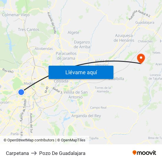 Carpetana to Pozo De Guadalajara map