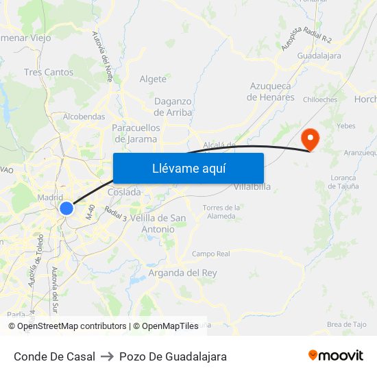 Conde De Casal to Pozo De Guadalajara map