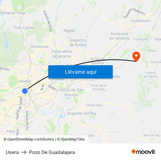 Usera to Pozo De Guadalajara map
