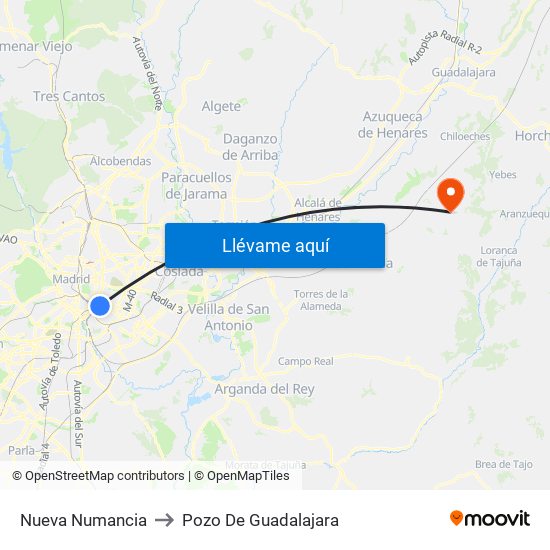 Nueva Numancia to Pozo De Guadalajara map